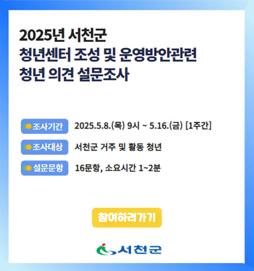 서천군 청년센터 조성 및 운영 설문조사